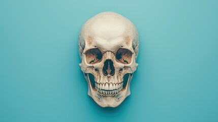 Fototapeta premium Fanciful Evolution: Human Skull with Exaggerated Cranial Features in 8K Detail with Copy Space for Text