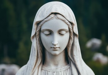 Serene marble statue of a hooded figure with a pensive expression