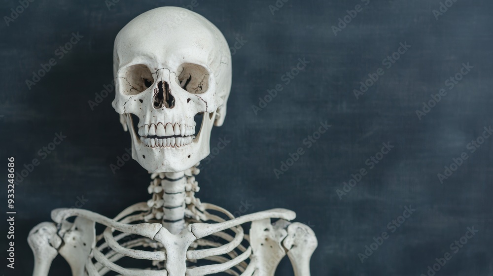 Poster melodic skeleton: harmony and rhythm - abstract composition of human skeleton intertwined with music