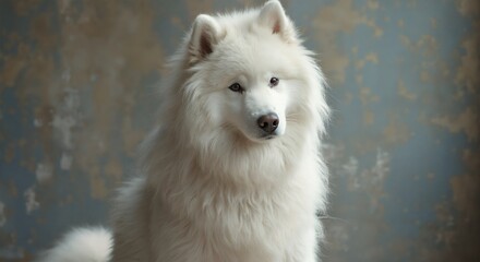 Fototapeta premium Cute animal wallpaper collection, Arctic guardian, Majestic white wolf stands sentinel in misty, ethereal winter landscape