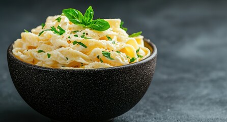 Delicious pasta dish with fresh basil garnish