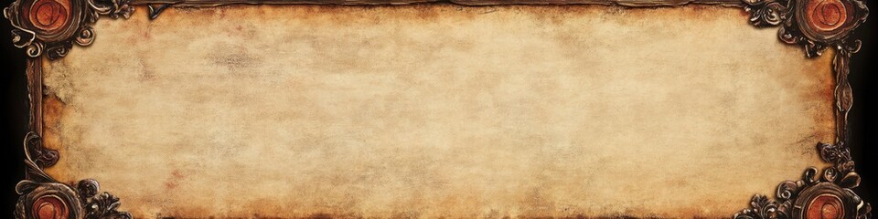 Obraz premium Fantasy Scroll with Weathered Decorative Border: Abstract Creative Design for Marketing and UI. Elegant Template with Vintage Texture and Stylish Gradient. Versatile Background for Graphic Design, Web
