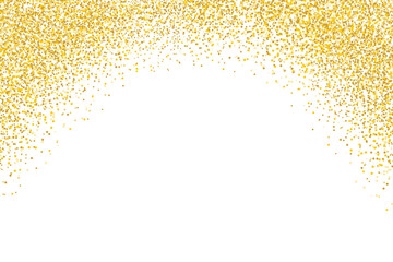 Gold confetti particles isolated on transparent background. Gold glitter dust powder border frame. Falling luxury particle glittering dots. postcard, poster, website, carnival,birthday design elements