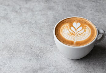 Delicious latte art in a white ceramic cup