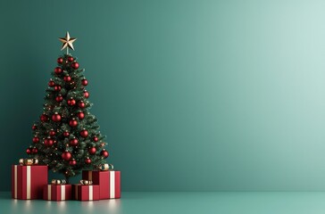 Fototapeta premium Christmas tree with red ornaments and presents