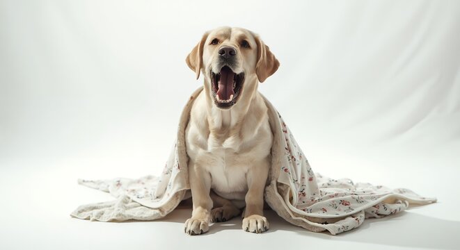 Cute animal wallpaper collection, Cozy Labrador, Happy dog wrapped in soft blanket with wide, joyful smile