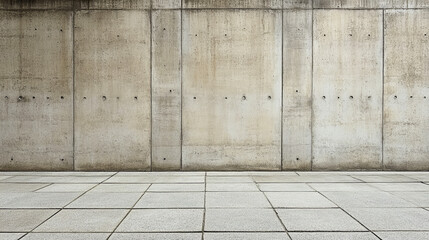 Fototapeta premium Concrete wall with smooth surface and tiled floor in urban setting under natural light