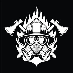 firefighter emblem with gas mask and axes