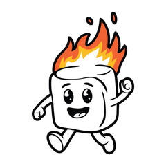cute marshmallow on fire character illustration