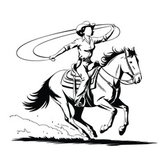 cowgirl riding horse with lasso