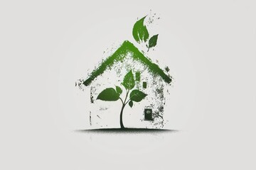 A green house with a plant growing from it.