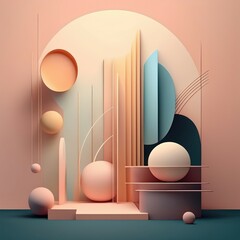 Abstract Geometric Shapes Pastel Color Palette Minimalist Illustration