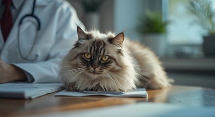 Cute animal wallpaper collection, Office cat, A long haired feline lounging on a desk, bringing a touch of furry companionship to work