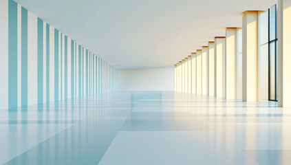 Blue and white background with glass pillars and data visualization