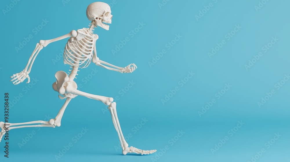 Aufkleber dynamic skeleton sprinting with copy space for text, high detail 8k visualization of speed and agili