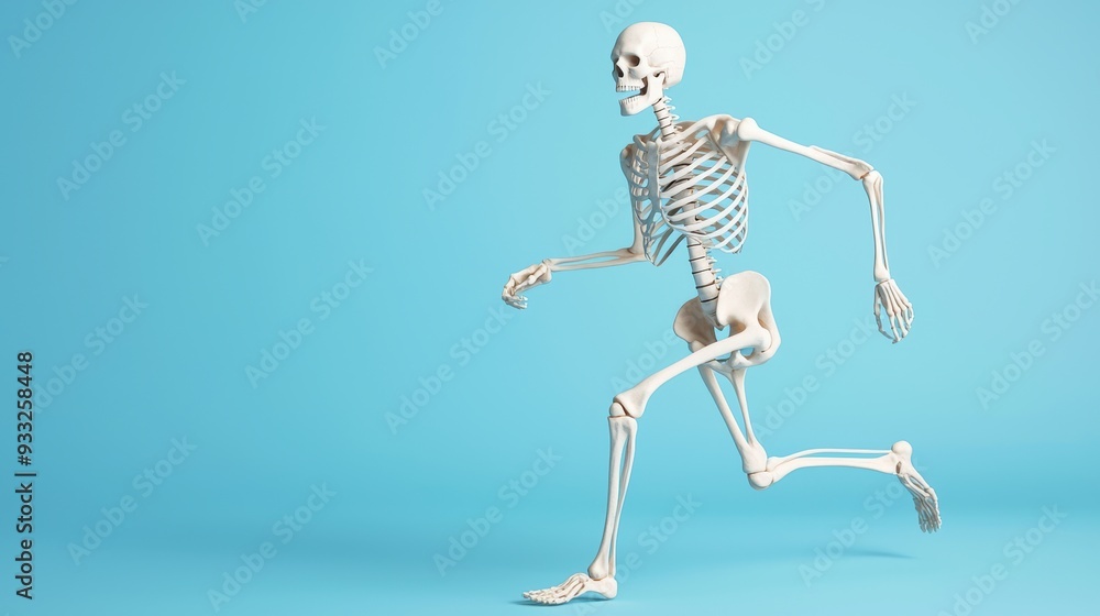 Poster speed and agility: skeleton sprinting in high detail 8k visualization with copy space
