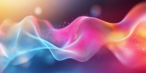 Obraz premium Colorful undulating waves made of dots and particles, flowing seamlessly against a gradient backdrop. The abstract design evokes movement and energy, perfect for digital art and creative backgrounds.