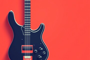 Fototapeta premium Bass guitar with deep tones, amplifier in the background, flat design illustration