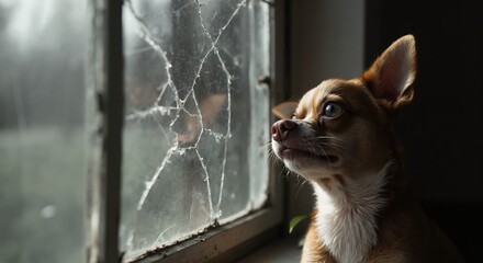 Cute animal wallpaper collection, Window watcher, Small dog peering through a cracked window, curiosity piqued