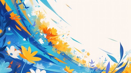 Abstract Floral Design with Blue, Orange, and White