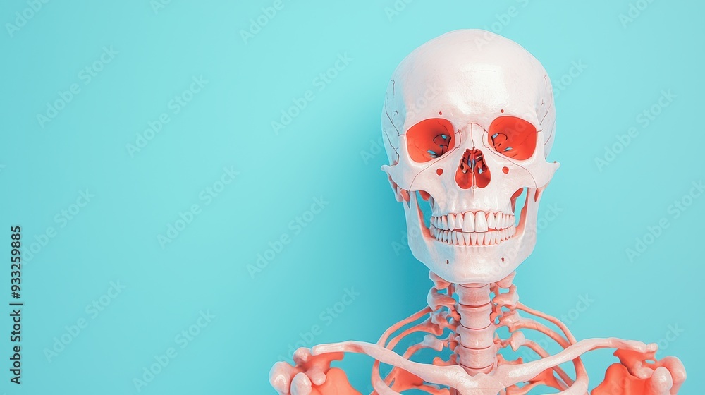 Poster detailed 8k visualization of the skeletal system in human anatomy with copy space for text