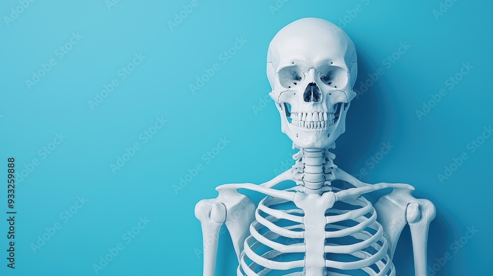 Poster intricately detailed artistic interpretation of appendicular skeleton limb bones with copy space for
