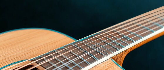 Obraz premium Acoustic guitar on a green background.
