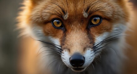 Fototapeta premium Cute animal wallpaper collection, Intense fox gaze, Extreme close up of a red fox's face, focusing on its piercing eyes