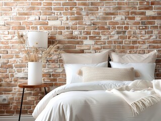 Cozy Bedroom with Brick Accent Wall and Neutral Decor