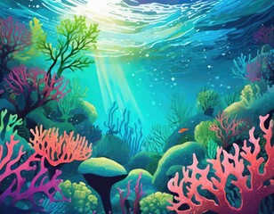 Tranquil Underwater Coral Reef Illustration