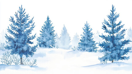 Obraz premium Winter landscape, snowcovered trees, peaceful setting, Christmas card scene, Watercolor style