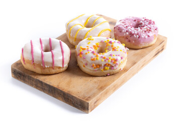 Sweet glazed donuts isolated on white background