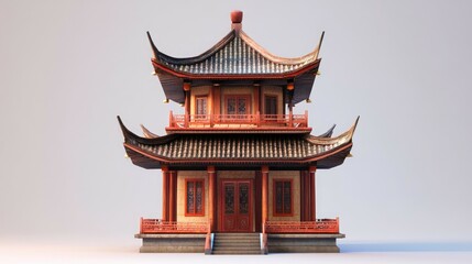 Naklejka premium A traditional Chinese pagoda with a red roof and a white background.