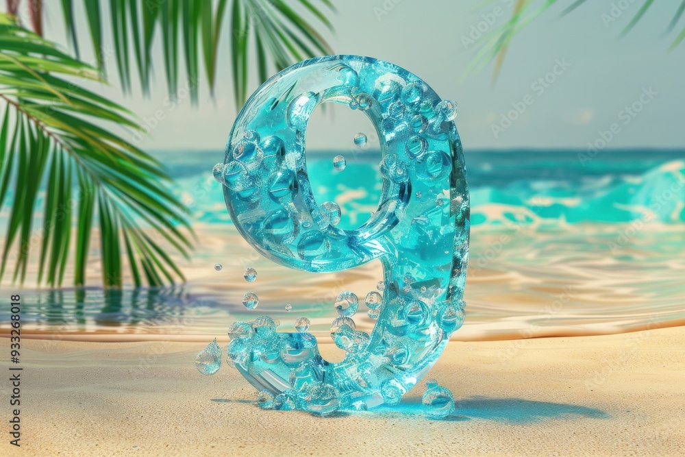 Poster a blue number 9 with a starfish in the middle