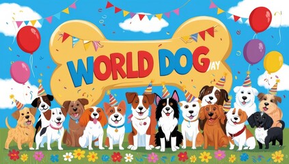 A vibrant and joyful illustration celebrating World Dog day