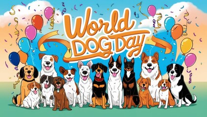 Fototapeta premium A vibrant and joyful illustration celebrating World Dog day