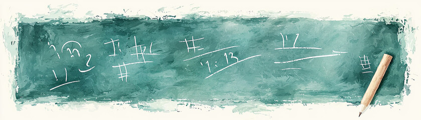 Chalkboard with math equations, dusty chalk particles, Watercolor style