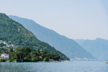 A beautiful blue lake among high mountains