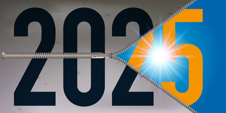 2025-Fermeture Eclair - SoleilCarte de v&oelig;ux sur le concept de l&rsquo;espoir, avec une fermeture &eacute;claire qui s&rsquo;ouvre une ann&eacute;e 2025 ensoleill&eacute;e et la promesse d&rsquo;un bel avenir.