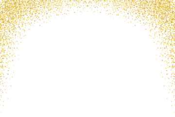 Gold glitter frame border isolated on transparent background. Celebration gold glitter. Shiny glittering dust. Falling golden sparkling glittering border, Mockup, holiday decoration design elements
