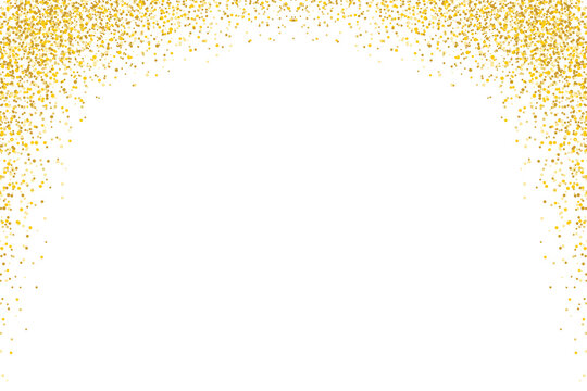 Gold glitter frame border isolated on transparent background. Celebration gold glitter. Shiny glittering dust. Falling golden sparkling glittering border, Mockup, holiday decoration design elements
