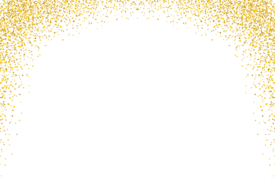 Gold glitter frame border isolated on transparent background. Celebration gold glitter. Shiny glittering dust. Falling golden sparkling glittering border, Mockup, holiday decoration design elements
