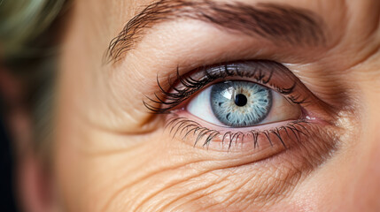 Extreme close-up of a mature woman's blue eye