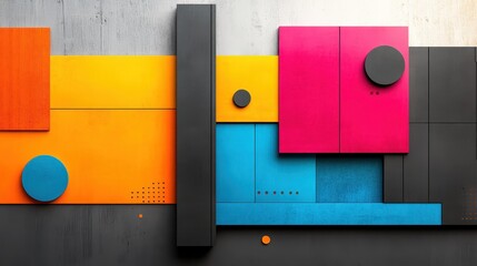 Vibrant Abstract Geometric Design with Bold Color Blocks and Contrasting Tones for Depth and Energy