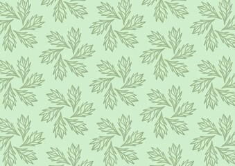 Floral Leaf Wirl Green Pastel Background Seamless Pattern