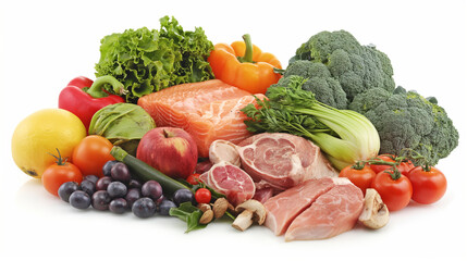 Paleo diet, Paleo foods, Healthy eating, Fresh vegetables, Fresh fruits, Meat, Salmon, Protein rich, Clean eating, Whole foods, Natural foods