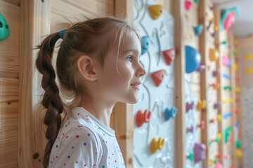 Child girl having fun on playroom in kindergarten