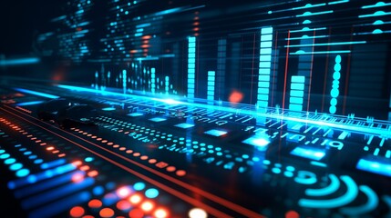 A web banner for a music streaming service, showcasing an equalizer graphic, cool blue tones, and catchy text offering a free trial period.