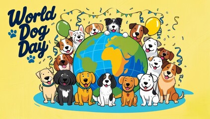 Fototapeta premium A vibrant and playful illustration celebrating World dog day