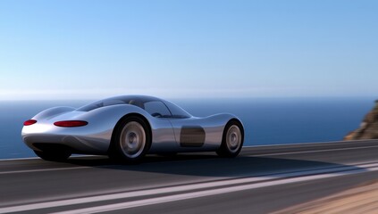 Obraz premium Futuristic electric car speeding on open road